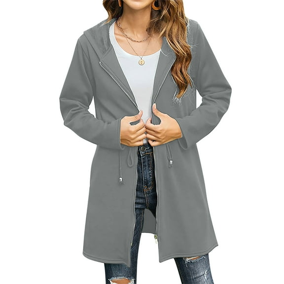 Lilgiuy Women's Long Sleeves Round Neck Pocket Print Loose Zipper Tops Blouse Hooded Sweatshirt Gray,4 2022 Fall Winter