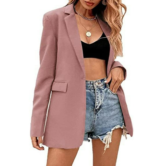 Lilgiuy Women's Long Sleeves Slimming Business Blazer Open Front Formal Work Coats Lapel Slim Cardigan Temperament(Pink,4) Winter Clothes for 2022