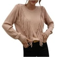 thumbnail image 1 of Lilgiuy Women's Long Sleeves Tassel Crew Neck Loose Solid Color Tops Blouse Knitted Sweater, 1 of 5
