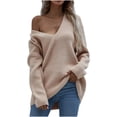 thumbnail image 1 of Lilgiuy Women's Long Sleeves V Neck Loose Pullover Tops Blouse Knitted Sweater,Khaki,4 2022 Fall Winter, 1 of 5