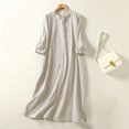thumbnail image 1 of Lilgiuy Women's Loose Fitting Dress 3/4 Sleeve Button Round Neck Dress Long Dress Gifts for Your Girlfriend Daughter Mom, 1 of 5