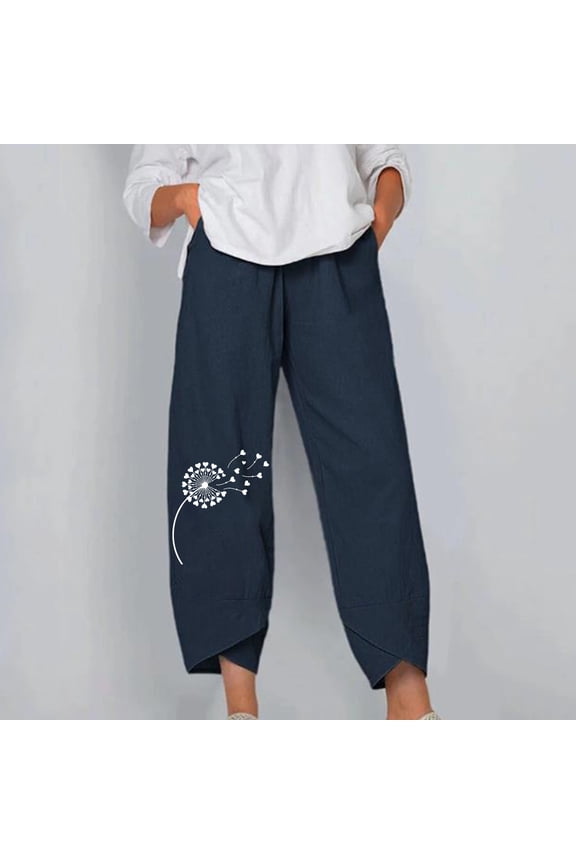 Women's Loose Print Solid Color Pocket Loose Pants for Errands Exercise