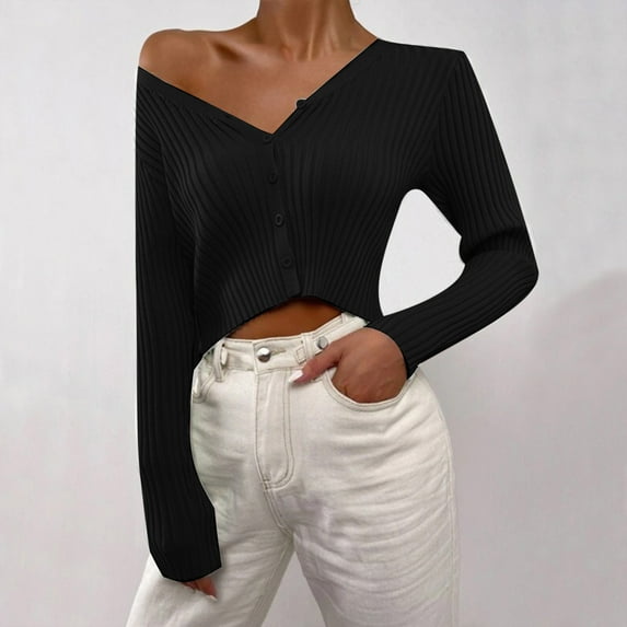 Lilgiuy Women's Loose Solid Color V-Neck Pullover Sweater Sweater Coat for Relaxing