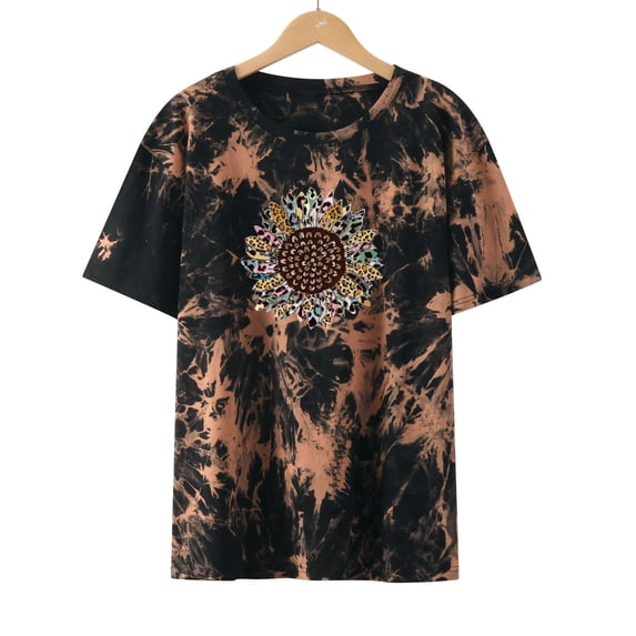 Lilgiuy Women's Loose Tops Fashion Printed Blouse Round Neck Short Sleeve T-shirt