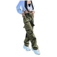 thumbnail image 1 of Lilgiuy Women's Multi Pocket Bandage Loose Slim Casual Pants High Waist Straight Tube Tooling Woven Pants Army Green 8(L) Fall Fashion for 2022 Spring Winter, 1 of 5