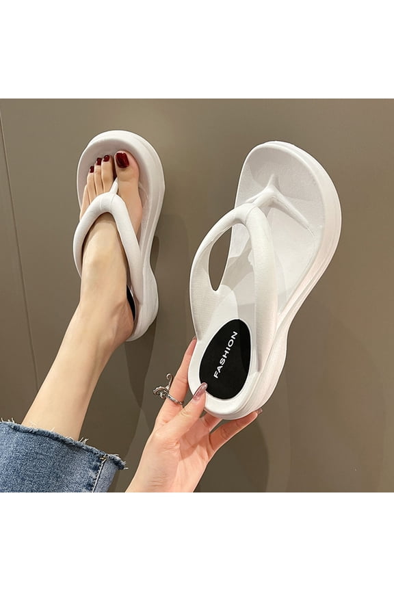 Women's Orthotic Flip Flops Sandals Comfortable Arch Support Summer Wedge Flip Flops Beach Shoes for Home Leisure(White,6.5)