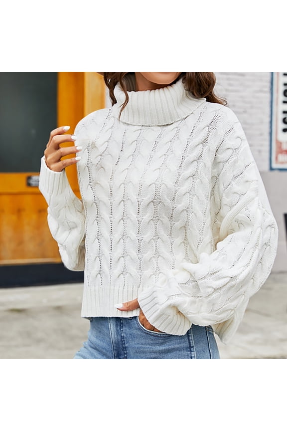 Women's Oversized Turtleneck Sweaters 2023 Fall Long Sleeves Solid Color Loose Pullover Knitted Sweater for Snowboarding Skiing