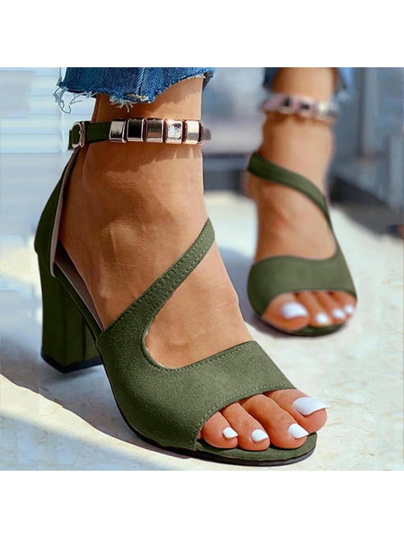 Women's Platform Heels Sandals Solid Color Chunky High Heel Ankle Strap Open Toe Comfortable Wedges Sandal for Wedding Party Dress Pump(Green)