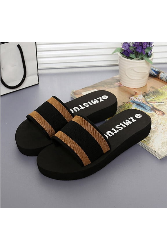 Women's Platform Slide Sandals Slip on Open Toe Backless One Band Slippers Casual Flatform Beach Slides for Easter Day Saint Patrick's Day(Brown,7)