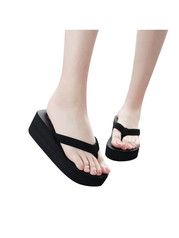 Women's Platform Wedge Flip Flops Summer Beach Comfortable Arch Support Thong Sandals Beach Slippers Gifts for Your Co-workers(Black,7)