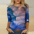 thumbnail image 1 of Lilgiuy Women's Printed Loose T-shirt Mid-length 3/4 Sleeves Blouse Round Neck Casual Tops 2022 Fall Winter, 1 of 5