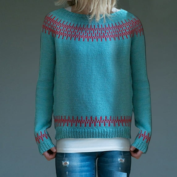 Lilgiuy Women's Round Neck Color Matching Loose Fashion Pullover Comfortable Sweater for Work Office Business