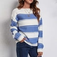 thumbnail image 1 of Lilgiuy Women's Round- Neck Stripe Splicing Recreational Pullover Knitting Sweater Long Sleeve Tops for New Year Thanksgiving, 1 of 5