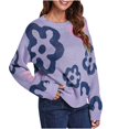 thumbnail image 1 of Lilgiuy Women's Round-Neck Sweater Flower Loose Autumn And Winter Long Sleeve Sweater Leisure,Purple,4 2022 Fall Winter, 1 of 5