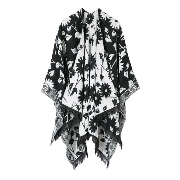 Lilgiuy Women's Scarf Wrap Front Cape Oversized Winter Blanket Reversible Cardigan Fall Fashion for 2022 Spring Winter