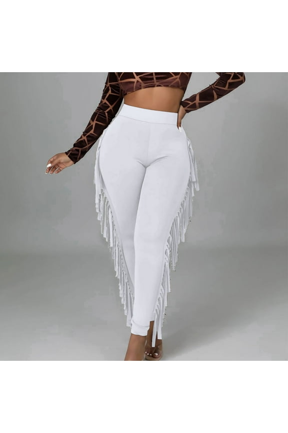 Women's Sexy Tight Solid Color Fringed Bandage Trousers Cooling Tactical Hiking Pants