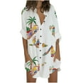 thumbnail image 1 of Lilgiuy Women's Shirt Dress Short Mini Dress 3/4 Sleeve Print Color Patchwork Shirt, 1 of 5