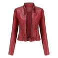 thumbnail image 1 of Lilgiuy Women's Slim Leather Stand Collar Zip Motorcycle Suit Belt Coat Jacket Tops for Cold Weather, 1 of 4