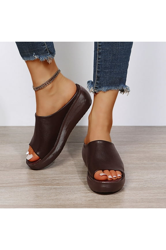 Women's Slip on Peep Toe Backless Platform Wedge Sandals Leisure Vacation Beach Sandals Comfort Flatform Sandals for Easter Day Saint Patrick's Day(Brown,9)