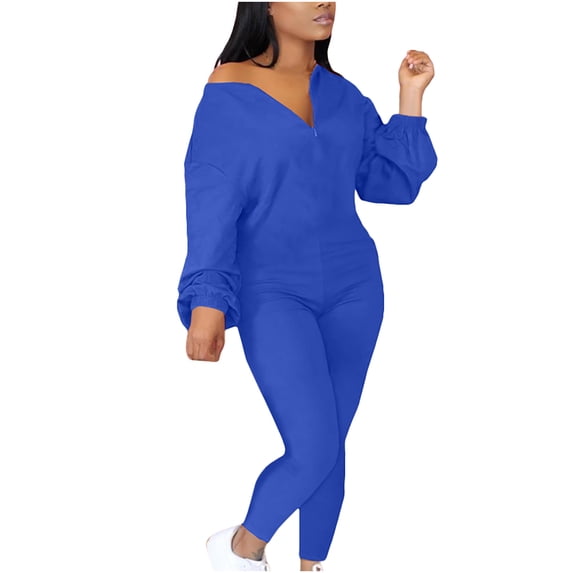 Lilgiuy Women's Solid Color Bottoming Shoulder Zipper Fashion Casual Jumpsuits Jumpsuits Blue 8 Winter Dresses for 2022