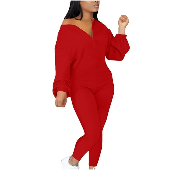 Lilgiuy Women's Solid Color Bottoming Shoulder Zipper Fashion Casual Jumpsuits Jumpsuits Red 8 Winter Clothes for 2022