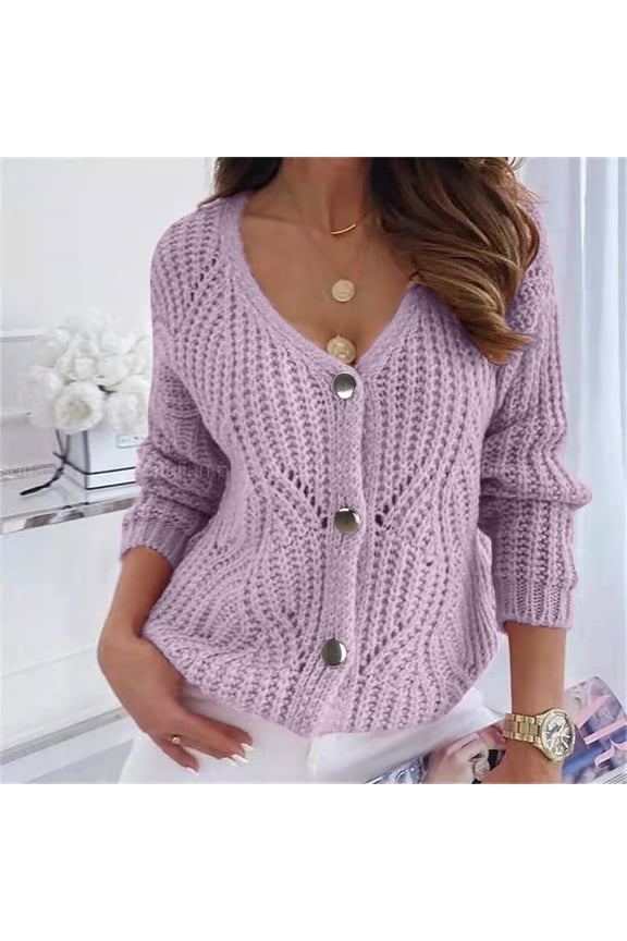 Women's Solid Color Button Knitted Autumn And Winter Top Coat Cardigan Blouse 2022 Fall Winter