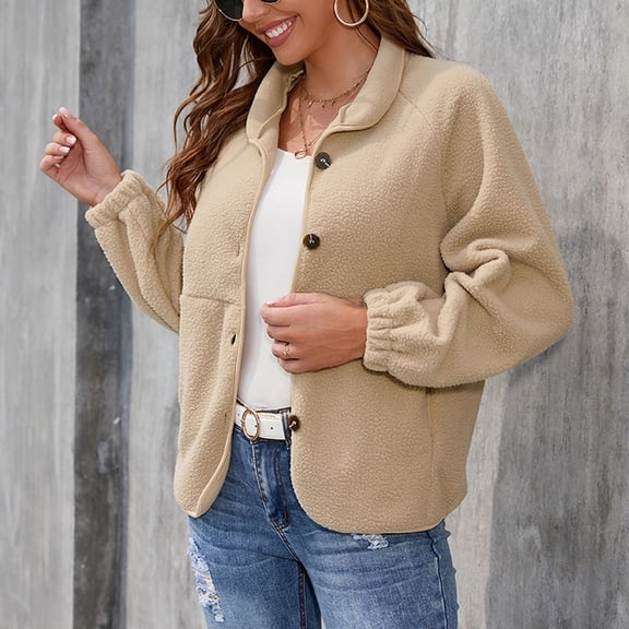 Lilgiuy Women's Solid Color Button Recreational Long Sleeve Lapel Coat Tops for Outdoor Activities