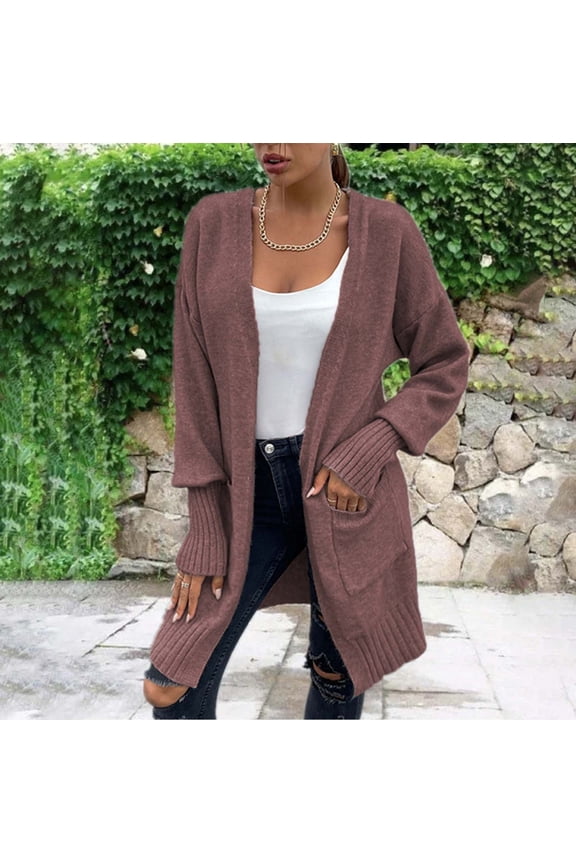 Women's Solid Color Cardigan Wool Sweater Pocket Recreational Long Sleeve Tops 2022 Fall Winter
