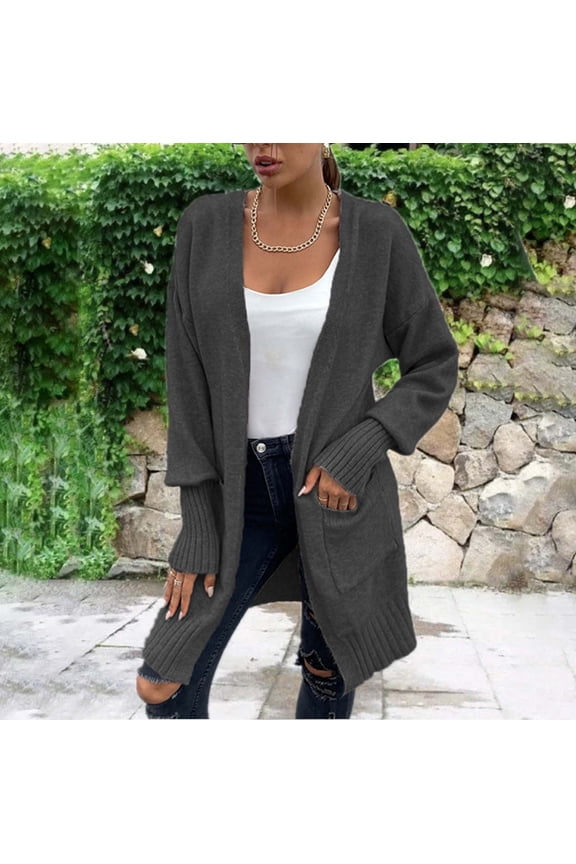 Women's Solid Color Cardigan Wool Sweater Pocket Recreational Long Sleeve Tops Winter Fashion 2022
