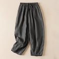thumbnail image 1 of Lilgiuy Women's Solid Color Casual Elasticated Frenulum Literary And Artistic Revival Flax Harlan Ninth Pants Cotton And Linen Plus Size Pants Petite Classic Allure Fit Proportioned Pant, 1 of 5