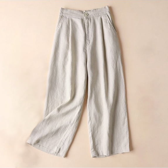 Lilgiuy Women's Solid Color Casual Feeling Of Falling Button Cotton And Linen Straight Barrel Ninth Pants Dance Performance Pants