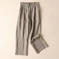 thumbnail image 1 of Lilgiuy Women's Solid Color Casual Feeling Of Falling Button Cotton And Linen Straight Barrel Ninth Pants for Beach Vacation Travel, 1 of 5
