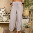 thumbnail image 1 of Lilgiuy Women's Solid Color Casual Loose Trouser Wide Ninth Pants Cotton And Linen Pants Petite Classic Fit Proportioned Pant, 1 of 5