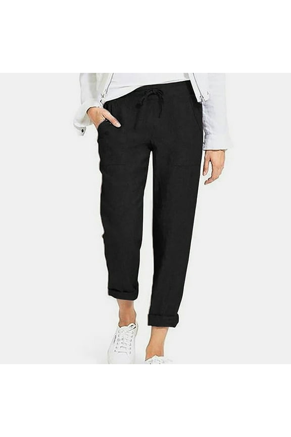 Women's Solid Color Drawstring High Waist Pocket Loose Large Size Cotton Casual Pants Alt Clothing Alternative Clothing