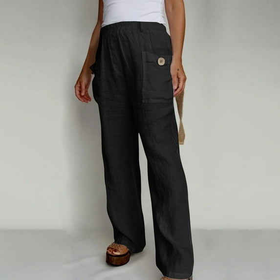 Lilgiuy Women's Solid Color High-waist Loose Women's Wide Leg Pants Petite Classic Allure Fit Proportioned Pant
