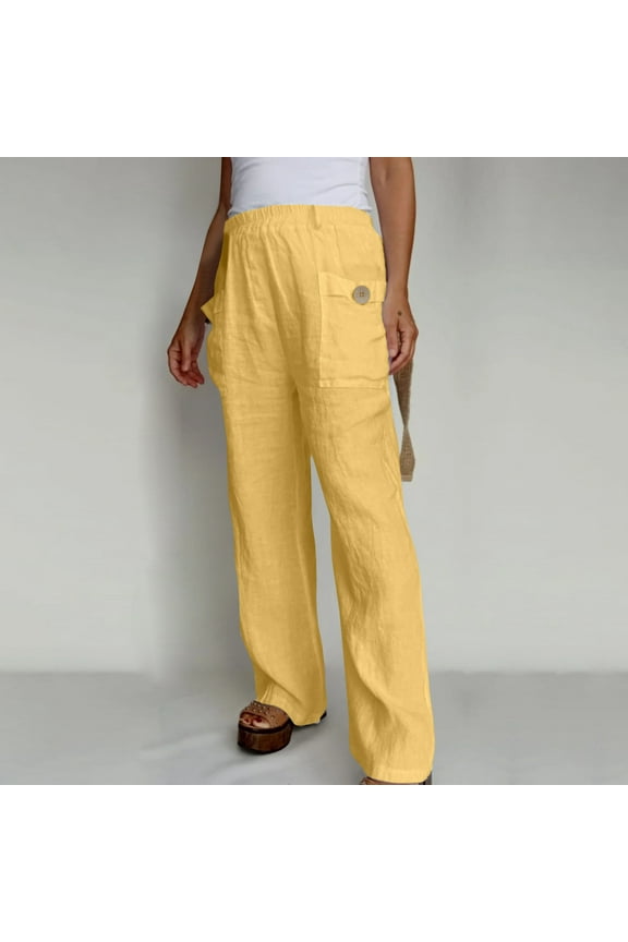 Women's Solid Color High-waist Loose Women's Wide Leg Pants for Beach Vacation Travel