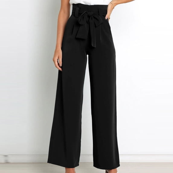 Lilgiuy Women's Solid Color High-waist Loose Women's Wide Leg Pants for Hiking Biker Golf