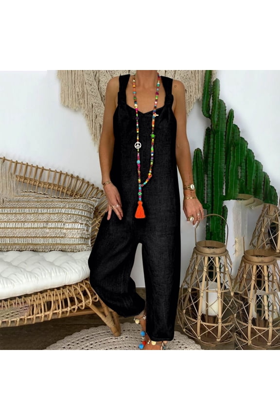 Women's Solid Color Large Size Literary Straps Casual Trousers Jumpsuit Fall Clothes for 2022 Spring Winter