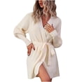 thumbnail image 1 of Lilgiuy Women's Solid Color Long Sleeve Straps Cardigan Long Sweater Coat，Beige,6 Winter Fashion 2022, 1 of 5