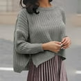 thumbnail image 1 of Lilgiuy Women's Solid Color Round Neck Pullover With Bottom Knit Shirt Split Button Short Sweater for Dating Shopping, 1 of 5