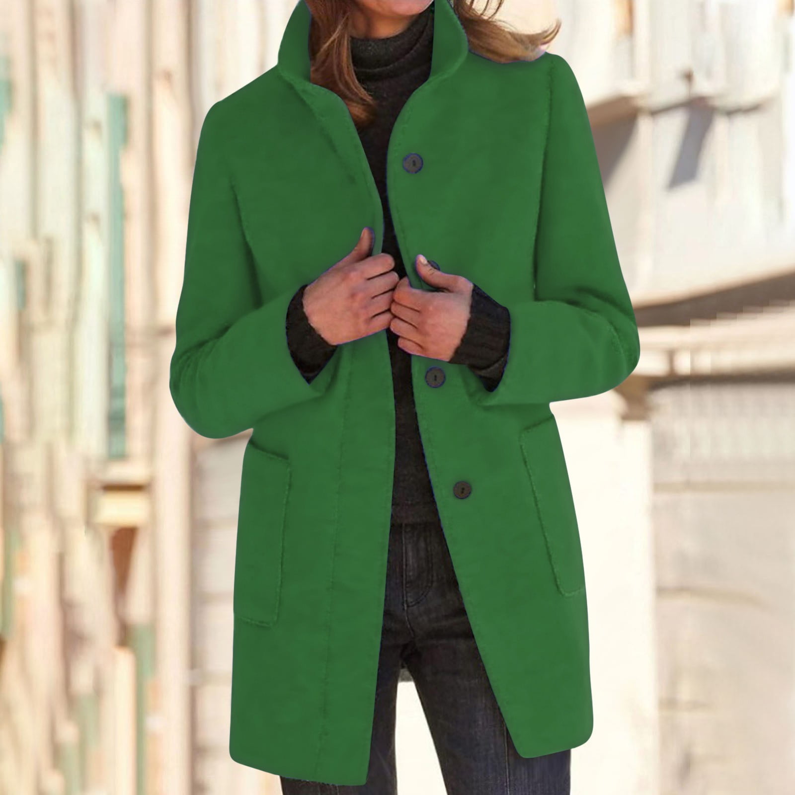 Dolkfu Fancy Winter Coat Womens Women s Solid Color Woollen Coat Recreational Long Sleeve Tops Walmart