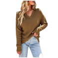 thumbnail image 1 of Lilgiuy Women's Solid Loose V-Neck Long Sleeve Pullover,Brown,10(XL) Fall Clothes for 2022 Spring Winter, 1 of 5