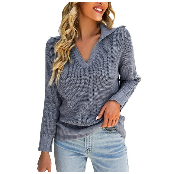 Lilgiuy Women's Solid Loose V-Neck Long Sleeve Pullover,Dark Gray,4(S) Dresses for 2022