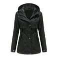 thumbnail image 1 of Lilgiuy Women’s Solid Rain Jacket Outdoor Jackets Waterproof Hooded Raincoat Windproof Black，4（S） Winter Fashion 2022, 1 of 5