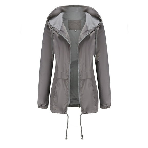 Lilgiuy Women’s Solid Rain Jacket Outdoor Jackets Waterproof Hooded Raincoat Windproof Gray，4 Winter Clothes for 2022