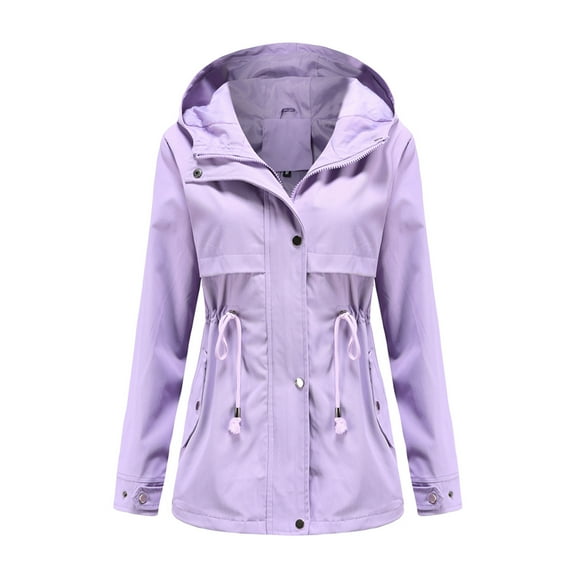 Lilgiuy Women’s Solid Rain Jacket Outdoor Jackets Waterproof Hooded Raincoat Windproof Purple,8 Winter Dresses for 2022