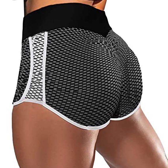 Lilgiuy Women's Splicing Workout Shorts Scrunch Booty Yoga Pants Running Compression Exercise Middle Waist Butt Lifting Leggings