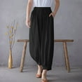thumbnail image 1 of Lilgiuy Women's Spring And Autumn Solid Color Elastic Waist Cotton Leggings Casual Pants Beach Palazzo Pants, 1 of 5