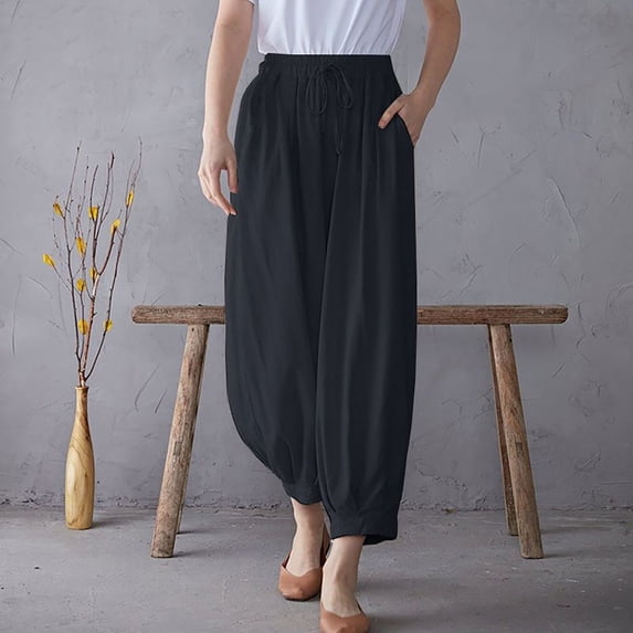 Lilgiuy Women's Spring And Autumn Solid Color Elastic Waist Cotton Leggings Casual Pants for Office Work Business