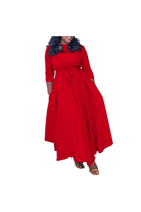 Women's Spring And Fall New Trendy Style Lace Up Long Sleeve Large Size Long Dress for New Year Thanksgiving